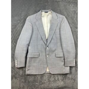 Vintage Cricketeer Dillards Mens Grey Blue Houndstooth Blazer Sport Coat USA 40R